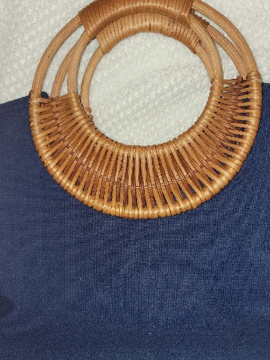 Straw Studios Navy Canvas Tote with Woven Handles and Multicolor Bead Trim - Picture 10 of 11